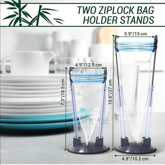 Brand New Bamboo Ziploc Bag Storage Organizer for Drawer or Wall Mount w/ Stands
